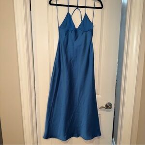 Zara Blue Satin Slip Maxi Dress with Spaghetti Straps XS